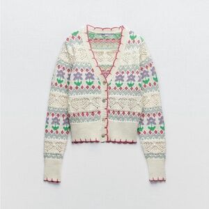 Zara Floral Jacquard Knit Cardigan